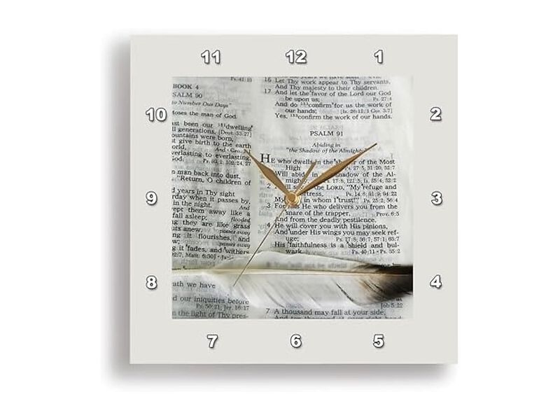 Photograph Bible Open Psalm Marked Feather Wall Clock 13 Inch Home Decor image number 1