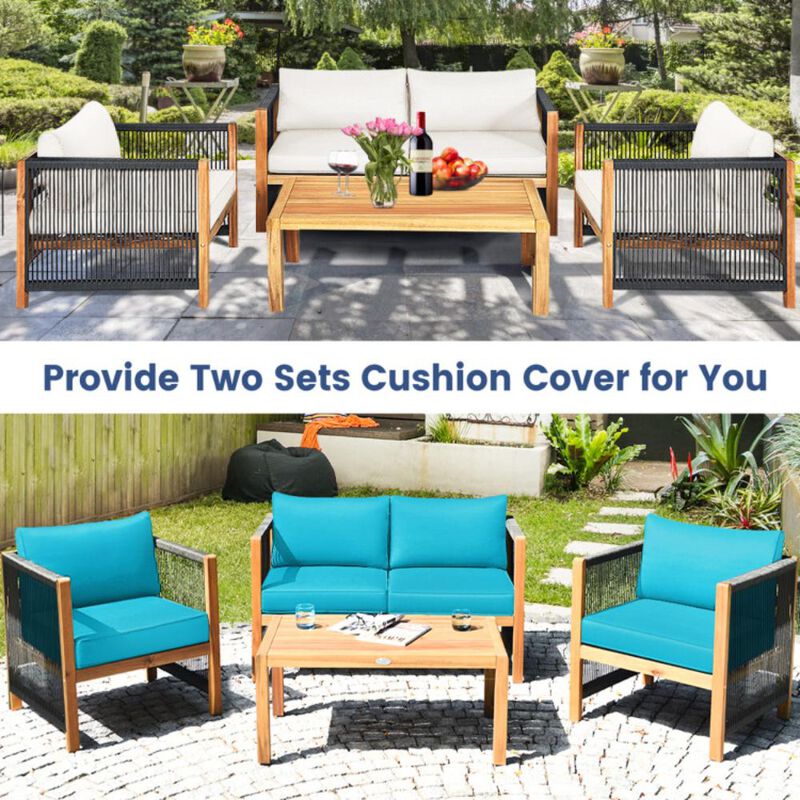 Hivvago 4 Pieces Wood Outdoor Patio Furniture Set with Cushions for Garden