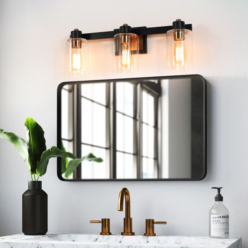 22.5"Black and Gold 3-Light Indoor Wall Sconce with Clear Glass Shades image number 7