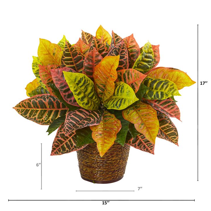 HomPlanti 17" Garden Croton Artificial Plant in Basket (Real Touch)