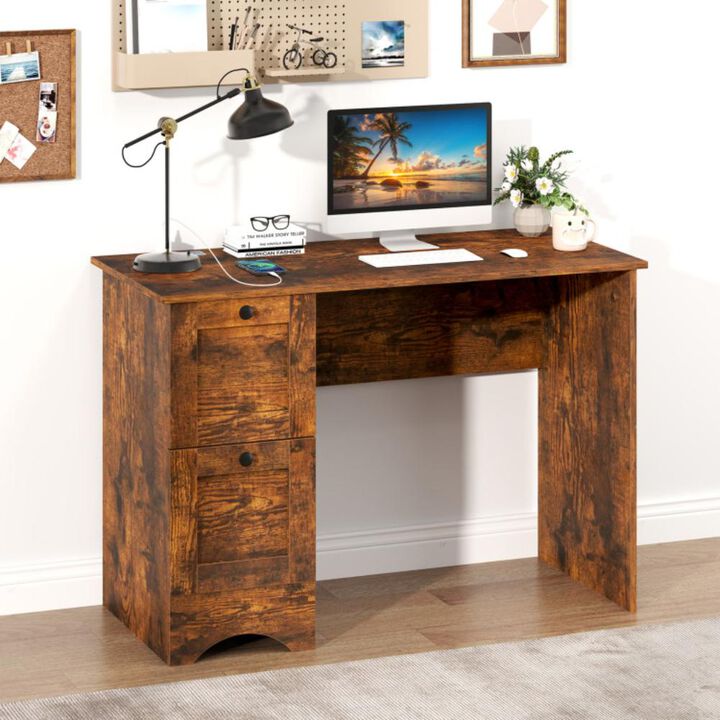 Hivvago Wooden Computer Desk Workstation with 2 Drawers for Home and Office