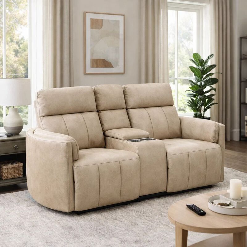 Sonny Manual Motion Recliner Loveseat with Console, Dark Beige Microfiber image number 6