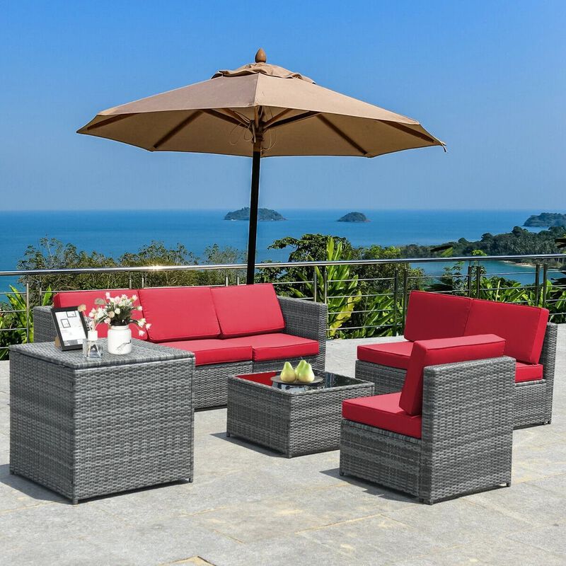 Mondawe 8 Pieces Wicker Sofa Rattan Dining Set Patio Furniture with Storage Table