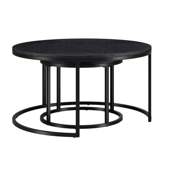 Hudson&Canal Watson Round Nested Coffee Table with MDF Top in Blackened Bronze/Black Grain