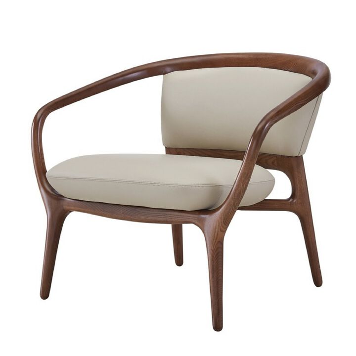 Cid 30 Inch Modern Accent Chair, Vegan Faux Leather Cushioned, Beige, Brown-Benzara