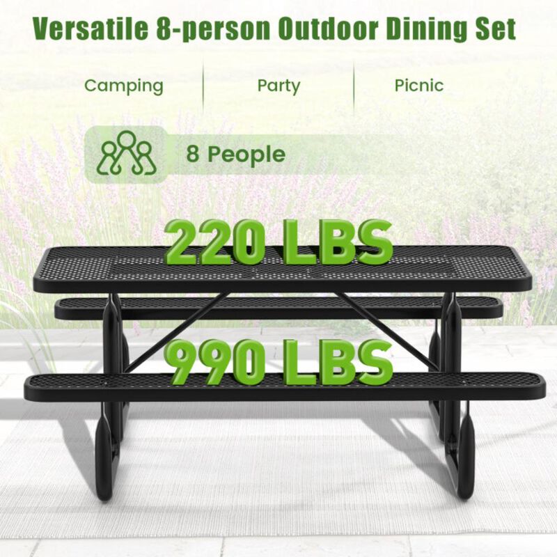 Hivvago Outdoor Picnic Table and Bench Set for 8 Person with Seats and Mesh Grid