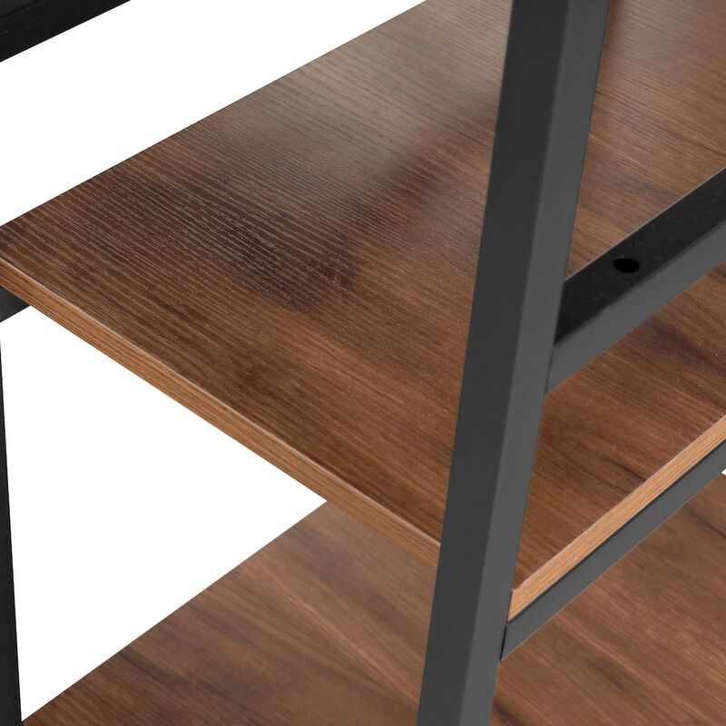 Techni Mobili L-Shape Industrial Desk with storage shelves, Walnut