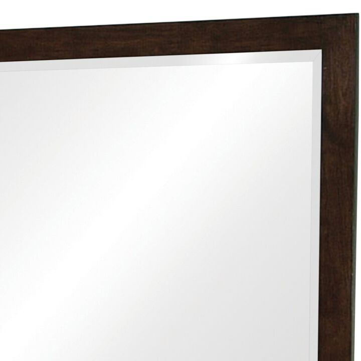 40 Inch Solid Wood Modern Mirror, Portrait, Framed, Cappuccino Brown-Benzara