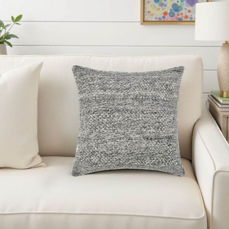 Dolu Throw Pillow, Hand Woven Texture, 24 Inch Recycled, Dark Gray - Benzara