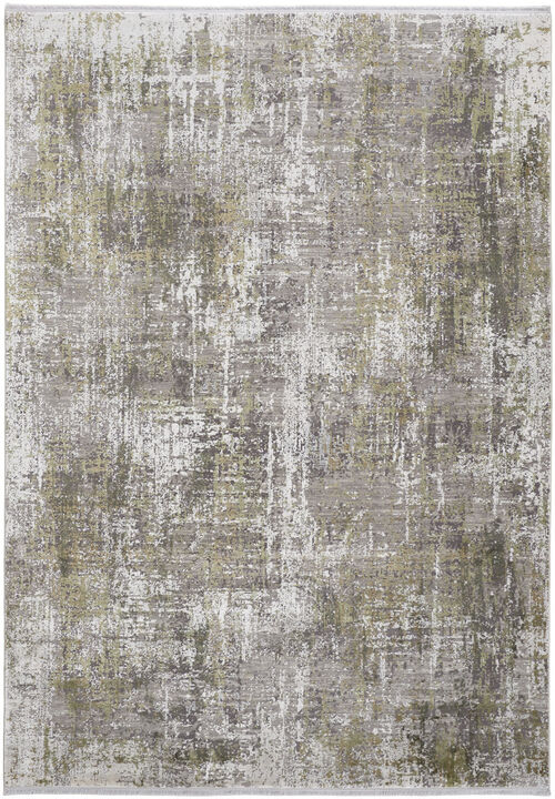 2 X 3 green gray And Ivory Abstract Area Rug With Fringe