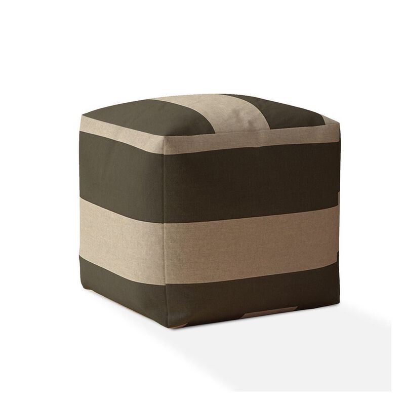 Homezia 17" Green And Beige Cotton Striped Pouf Ottoman image number 1