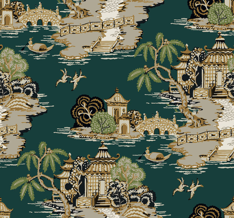 Pagoda And Sampan Scenic Forest Wallpaper