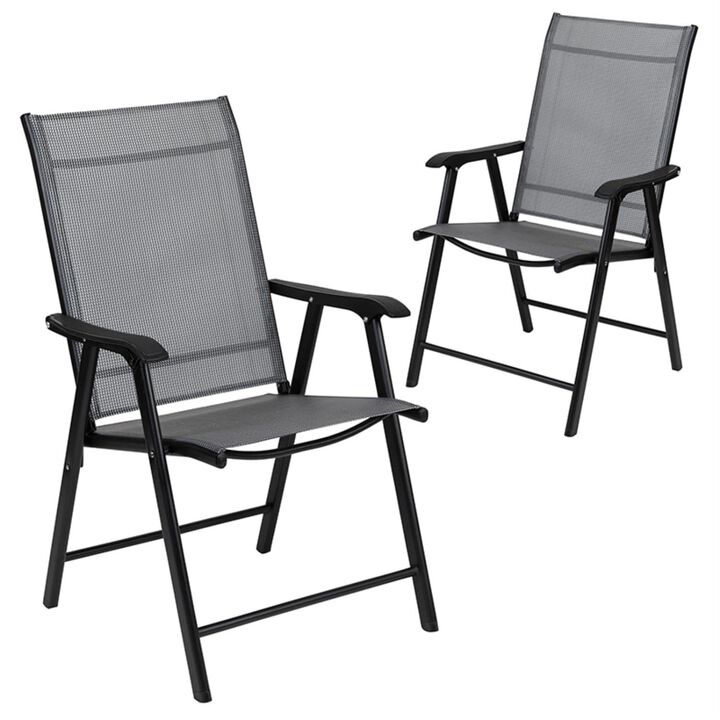 Flash Furniture Paladin Gray Outdoor Folding Patio Sling Chair with Black Frame (2 Pack)