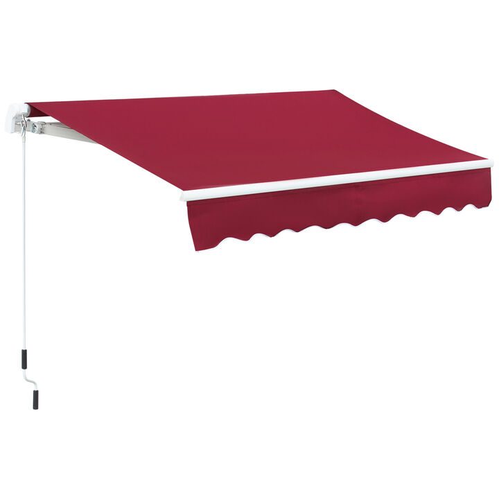 Outsunny 8' x 7' Patio Retractable Awning, Manual Exterior Sun Shade Deck Window Cover, Wine Red