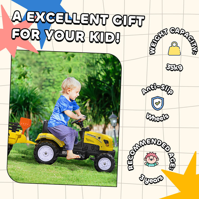 BreeBe Kids Ride on Tractor with Back Trailer, Shovel & Rake, Horn, Pedal Go Kart image number 6