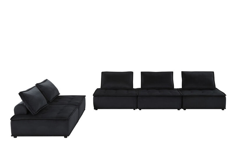 Alaya 5pc Foam Modular Sectional Sofa with Ottoman, Black Velvet Upholstery