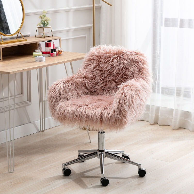 Modern Home Office Chair, Fluffy Vanity Chair for Girls &ndash; Comfortable & Stylish Makeup Chair