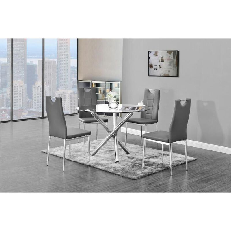 Best Master Furniture Best Master Beverly 43 Round Glass w/Stainless Steel Legs Dining Table - Silver