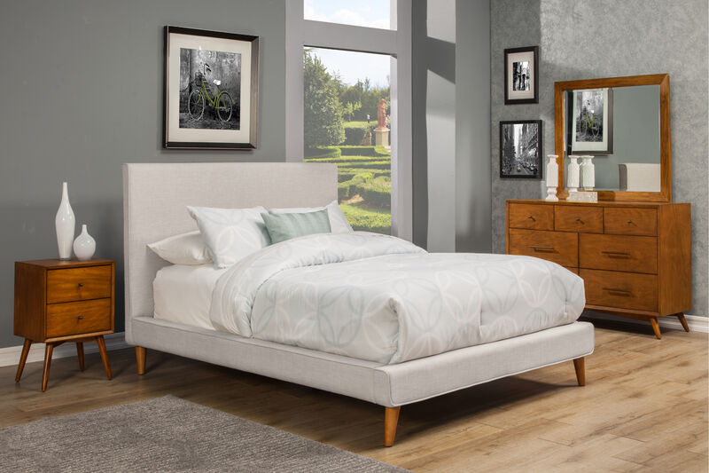 Britney Standard King Upholstered Platform Bed, Light Grey Linen