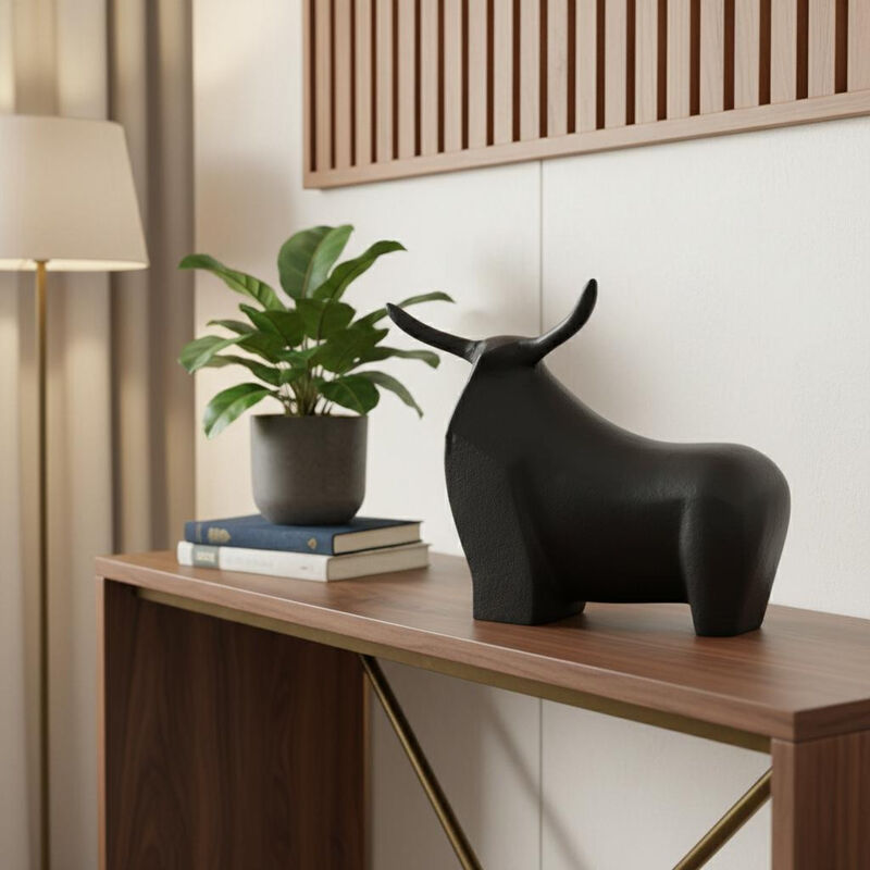HomeRoots 8" Black Aluminum Bull Tabletop Sculpture image number 1