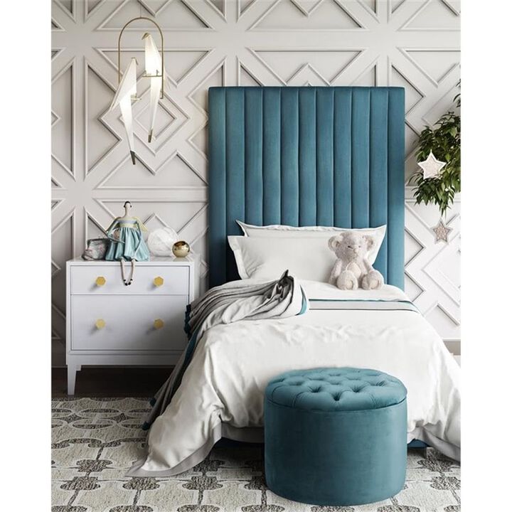 Tov Furniture Queen Sea Blue Velvet Storage Ottoman