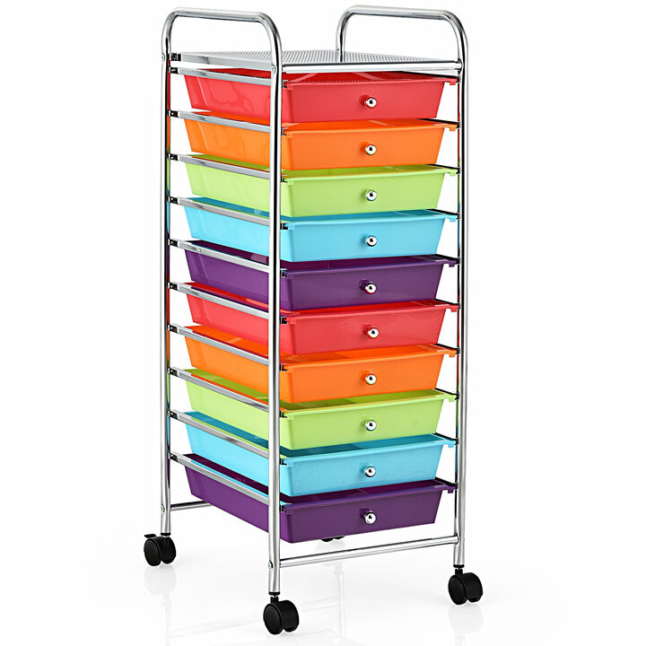 Rolling Storage Cart with 10 Drawers and 4 Universal Casters for Home Office