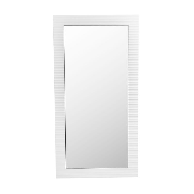 Cid Gino Accent Mirror, 79 Inch White Wood Frame, Modern Wavy Pattern - Benzara