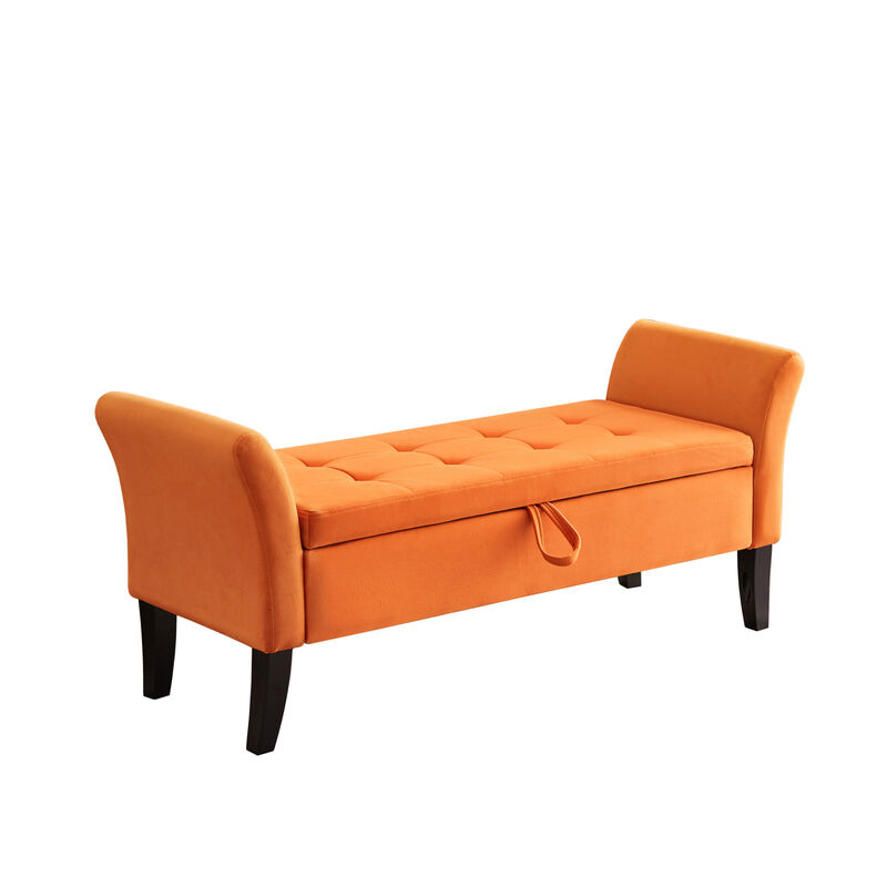 Streamdale 51.5'' Bed Bench With Storage Orange Velvet image number 9