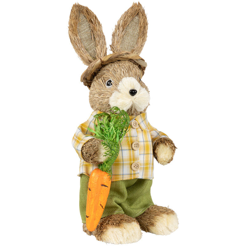 Rustic Boy Rabbit with Carrot Standing Easter Figure - 13.75" - Brown and Yellow