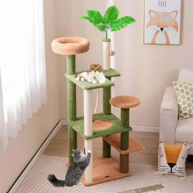 Hivvago Multilevel Cat Tree with Scratching Posts and Rope Plush Perch Toy Bed