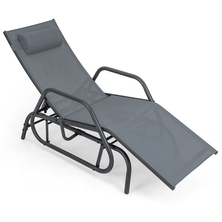 Outdoor Chaise Lounge Glider Chair with Armrests and Pillow
