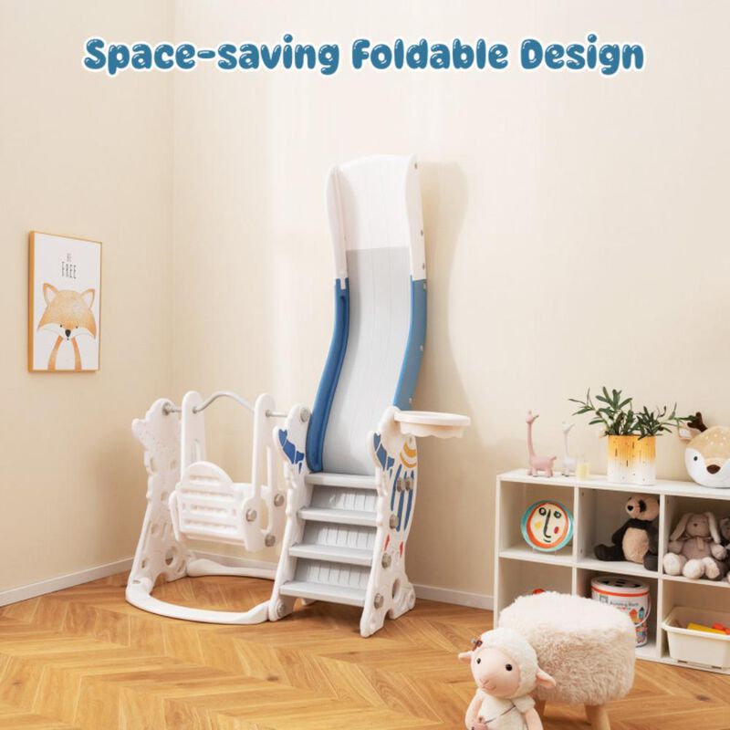 Hivvago 4-in-1 Kids Slide and Swing Set with Basketball Hoop