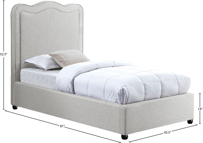 Meridian Furniture Felix Cream Linen Textured Fabric Twin Bed