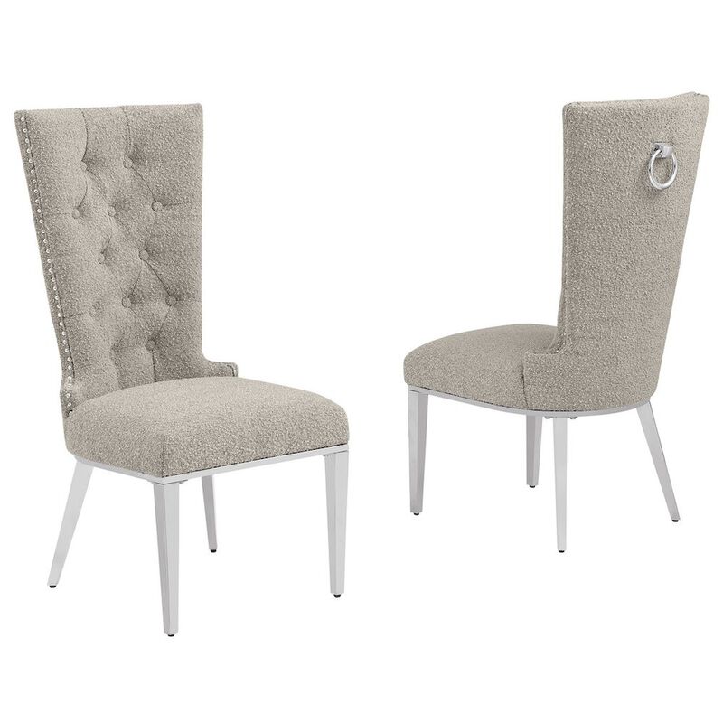 Best Quality Furniture Gray Boucle Fabric With Silver Chrome Base Glam Dining Chairs (Set Of 2)