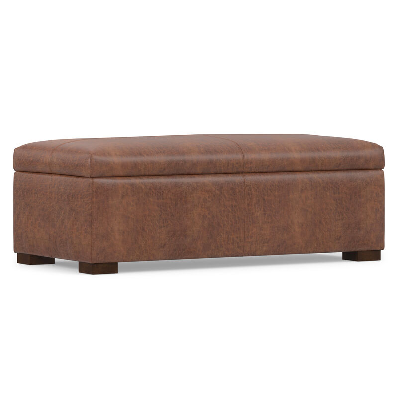 Gabbie 48 inch Wide Contemporary Rectangle Rectangular Storage Ottoman in Distressed Saddle Brown Vegan Faux Leather, Assembled image number 7