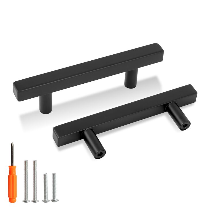 Redunest Cabinet Pulls Matte Black Cabinet Handles Square Drawer Pulls, 5 Pack 3 Inch 76mm Hole Centers Stainless Steel Kitchen