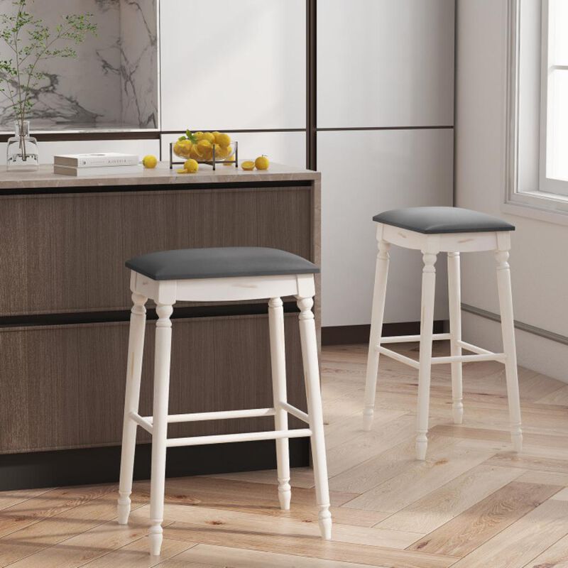 Hivvago Bar Stool Set of 2 with Padded Seat Cushions and Wood Legs