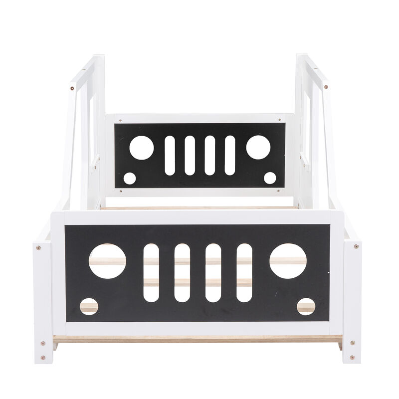 Whisen Twin Size Classic Car-Shaped Platform Bed with Wheels - White