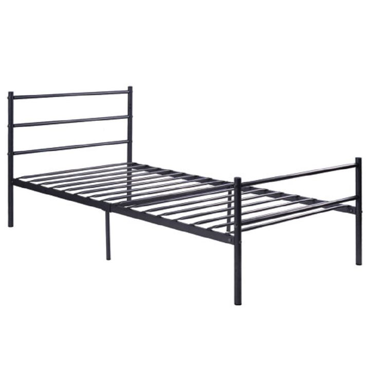 77.5" x 39.9" x 35.0" Twin Size Metal Bed Frame 6 Legs-Black