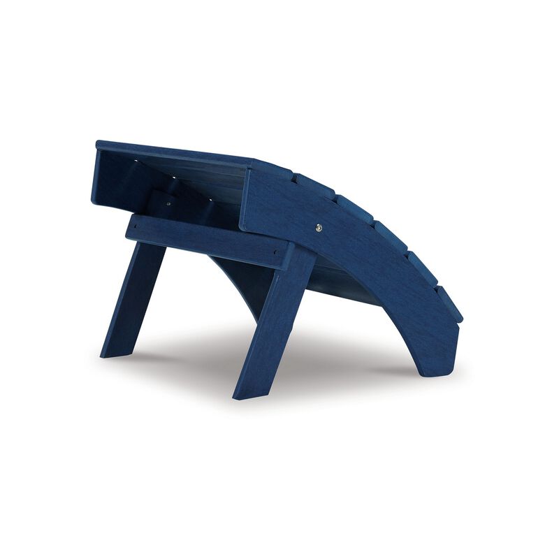 Suen 20 Inch Ottoman Footrest, Outdoor Blue Sloped Slatted Style, Steel - Benzara