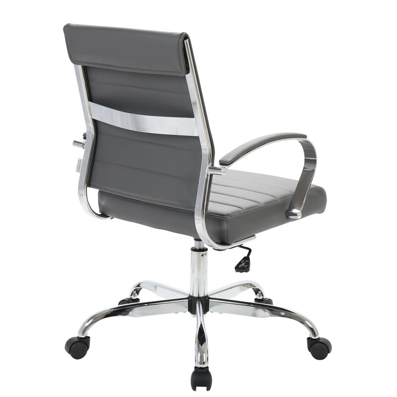 LeisureMod Benmar Mid-Back Office Chair, Leather Upholstery with Swivel, Tilt, and Chrome Base, Modern Desk Seating for Home Office or Conference Room