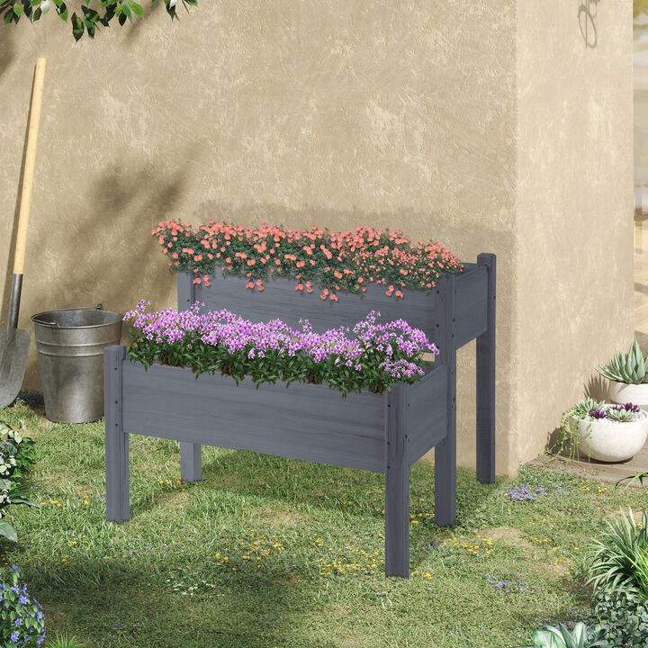 Hivvago 2-Tier Raised Wooden Planter Box for Patio or Backyard