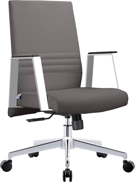 LeisureMod Aleen Mid-Century Modern Office Chair in Upholstered Leather and Iron Frame with Swivel and Tilt