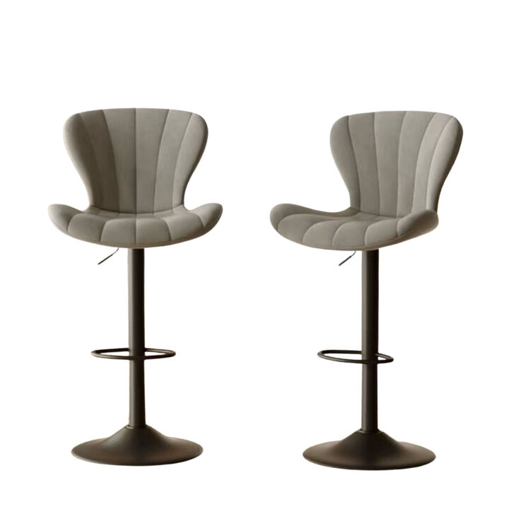 Modern Fabric Swivel Bar Stools Set of 2, Steady Adjustable Counter Height Stools with Back and Footrest, 360&deg; Kitchen Island Chairs for Kitchen Counter, Home Bar