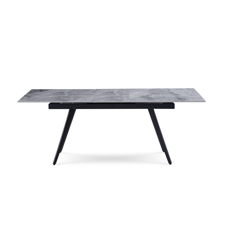 79 Inch Extendable Modern Dining Table, Textured Stone Surface, Warm Gray