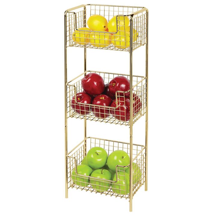 mDesign Steel Freestanding 3-Tier Kitchen Organizer Tower with Baskets -Cream
