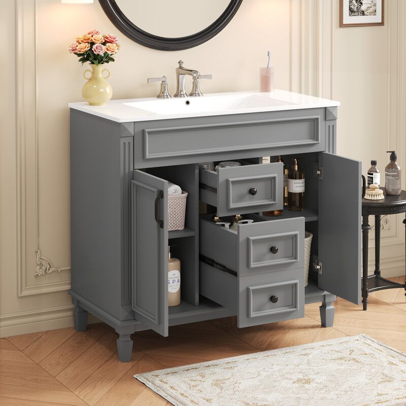 36 in. W Modern Bathroom Vanity with Sink and Top, 2 Soft-Close Doors and Storage Cabinet image number 2