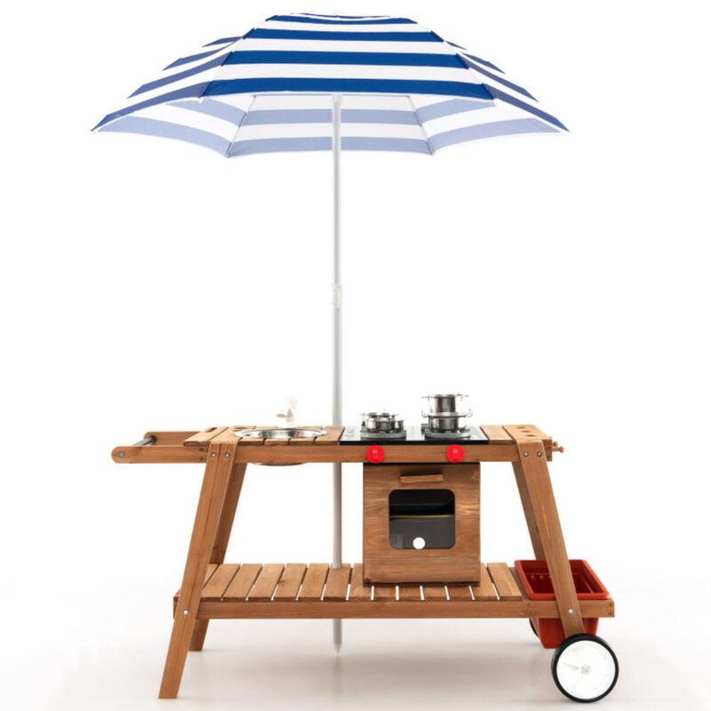 Hivvago Wooden Play Cart with Sun Proof Umbrella for Toddlers Over 3 Years Old