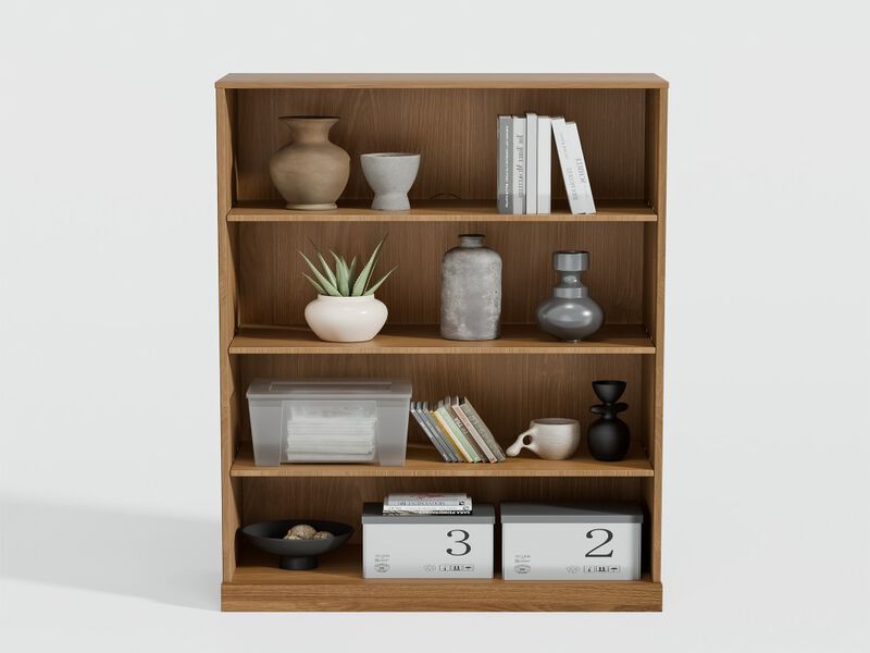 2-Piece Set of Large-Sized Modern Minimalist Wood Grain Edge Cabinets Without Doors, with 4-Layer Shelves