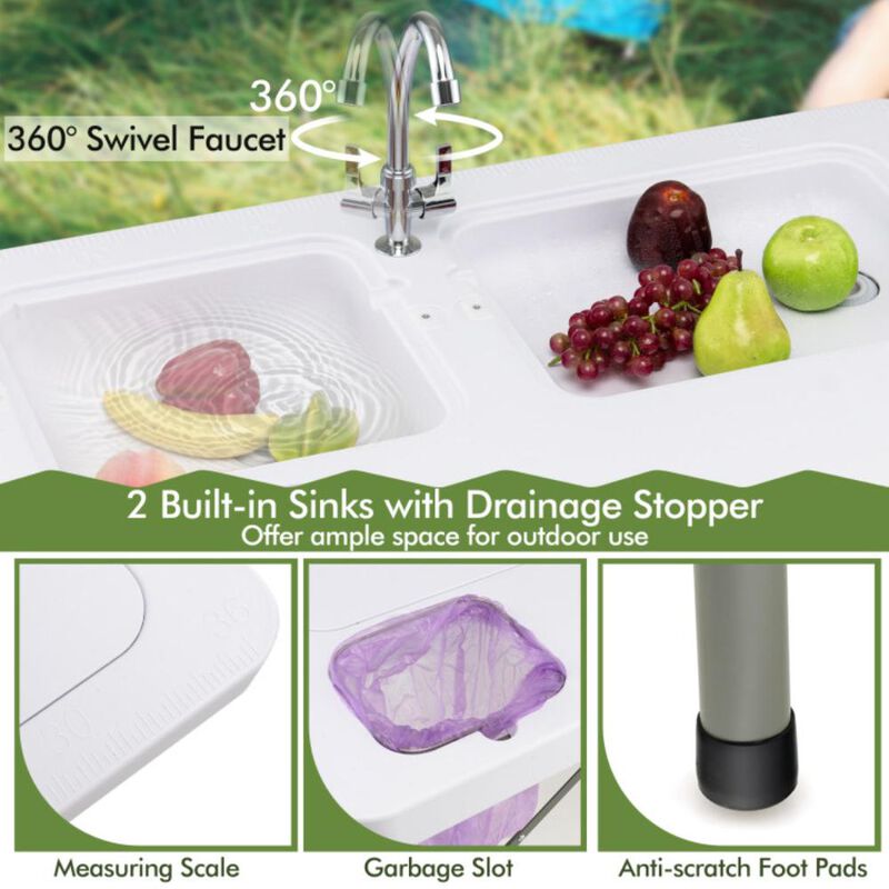 Hivvago Fish Cleaning Table with 2 Sinks and 360&deg; Rotatable Fauce